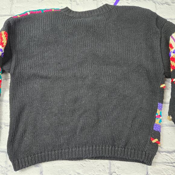 VTG Epoch Knitwear Embellished Cardigan Black Patchwork Button Sweater sz Medium - Picture 10 of 10